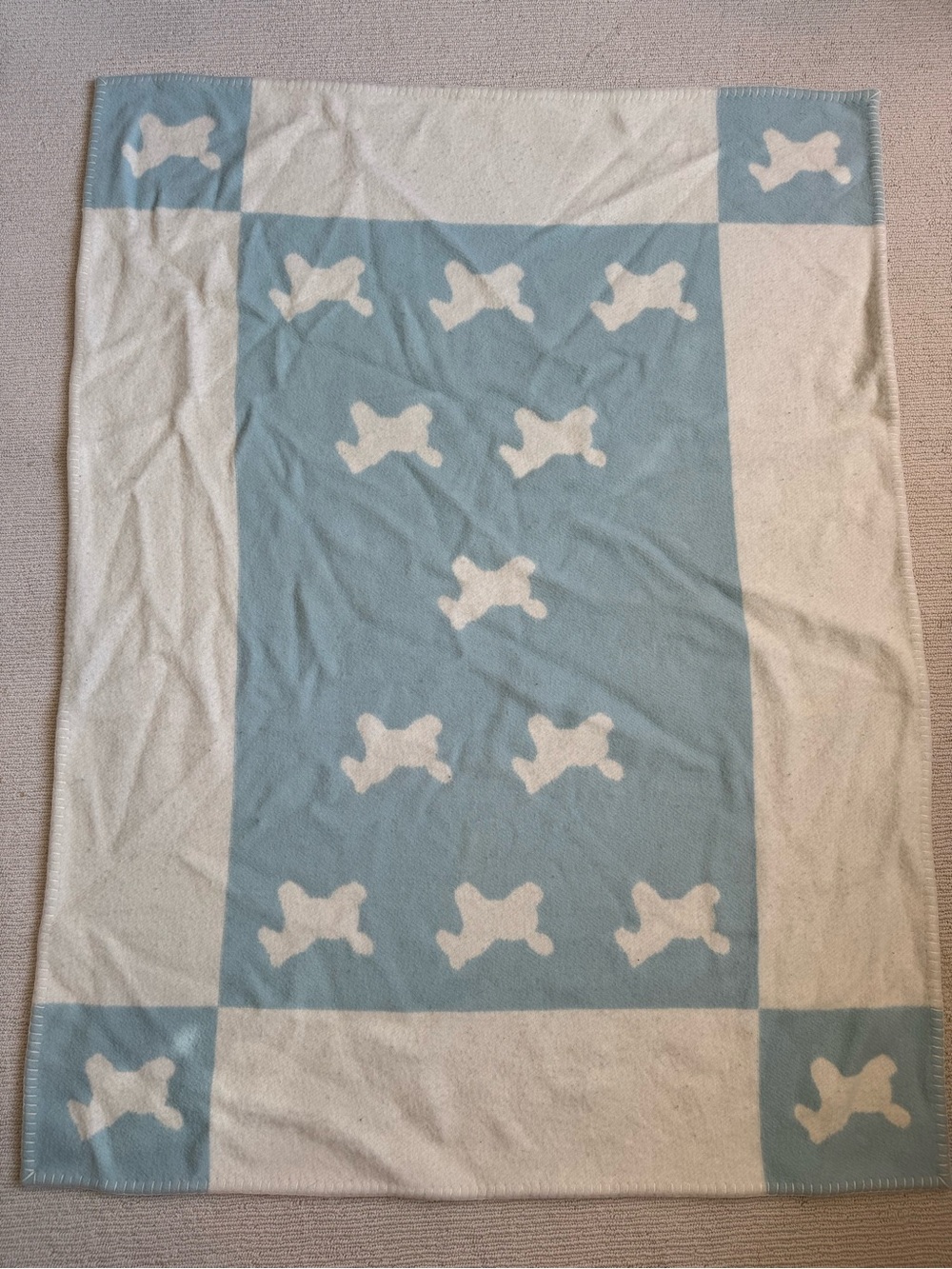 Hermes wool and cashmere baby/throw blanket. Blue and cream check. Authentic